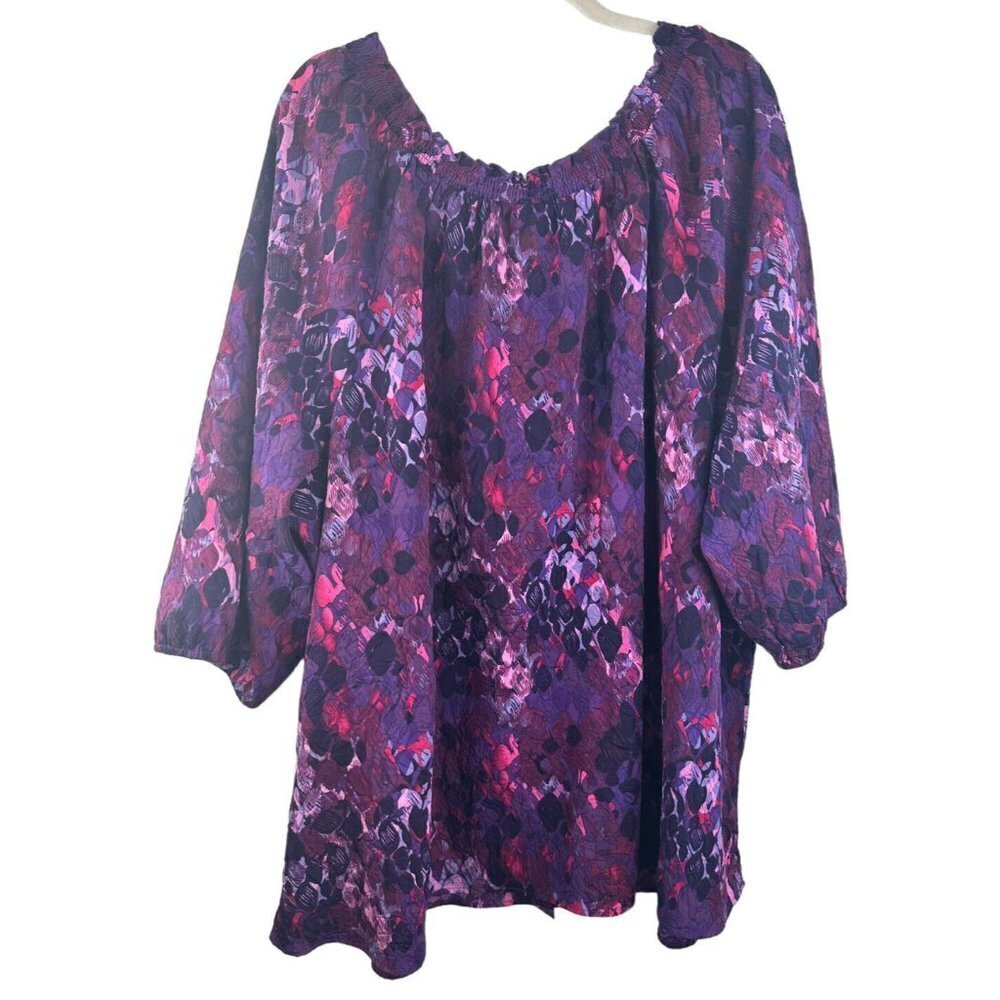 Catherines Womens Top Maggie Barnes Purple Floral Textured Blouse Sz‎ 2X - Picture 5 of 5